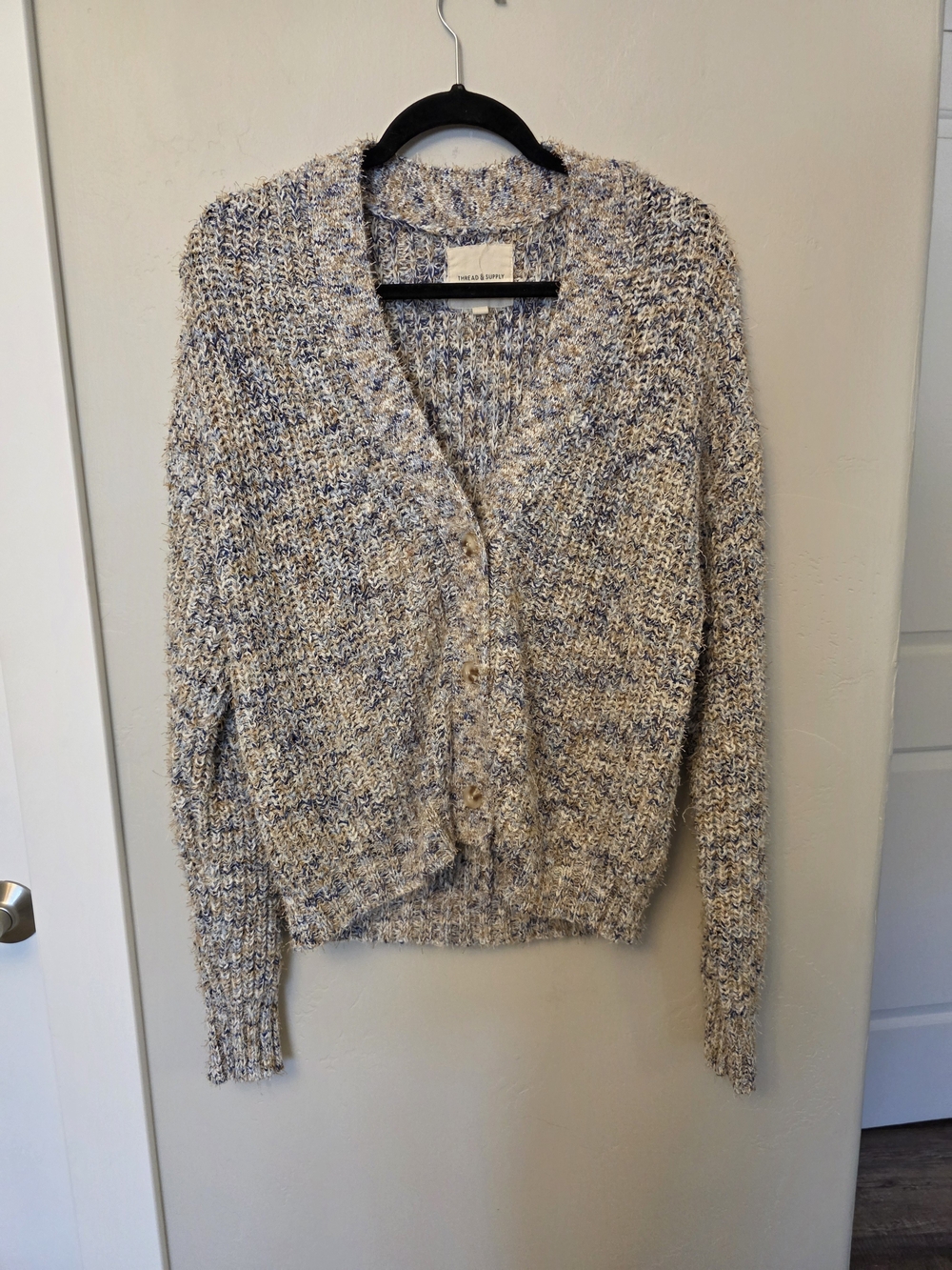 Thread & Supply Speckled Cream and Blue Button-Up Cardigan